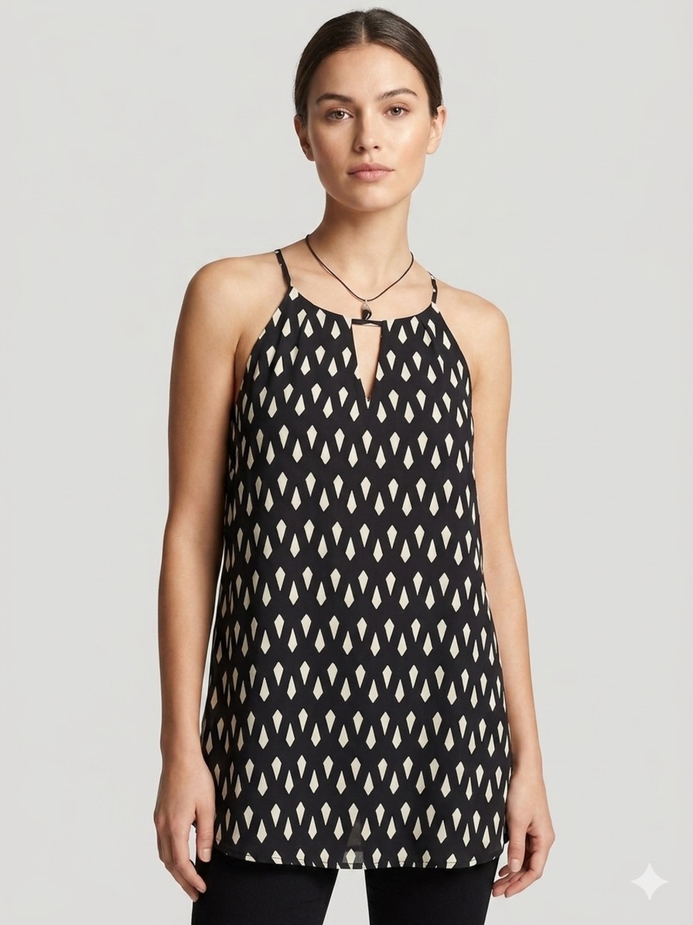 Ro & De Black and Cream Printed Halter Camisole & Crescent Moon Pendant